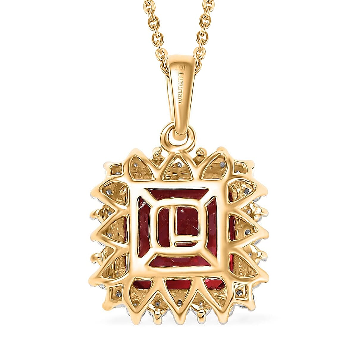 10K Yellow Gold,  Lab Grown Padparadscha Sapphire,  Lab Grown Diamond Pendant with Chain (Size 18) 6.51ct  Gold Wt. 2.71 Gms  5.860  Ct.