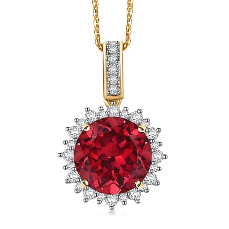 10K Yellow Gold,  Lab Grown Padparadscha Sapphire,  Lab Grown Diamond Pendant with Chain (Size 18) 5.72ct  Gold Wt. 4.73 Gms  4.270  Ct.