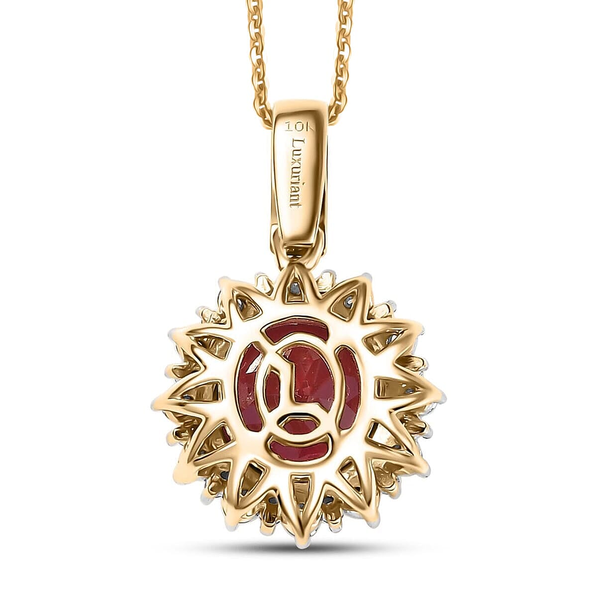 10K Yellow Gold,  Lab Grown Padparadscha Sapphire,  Lab Grown Diamond Pendant with Chain (Size 18) 5.72ct  Gold Wt. 4.73 Gms  4.270  Ct.
