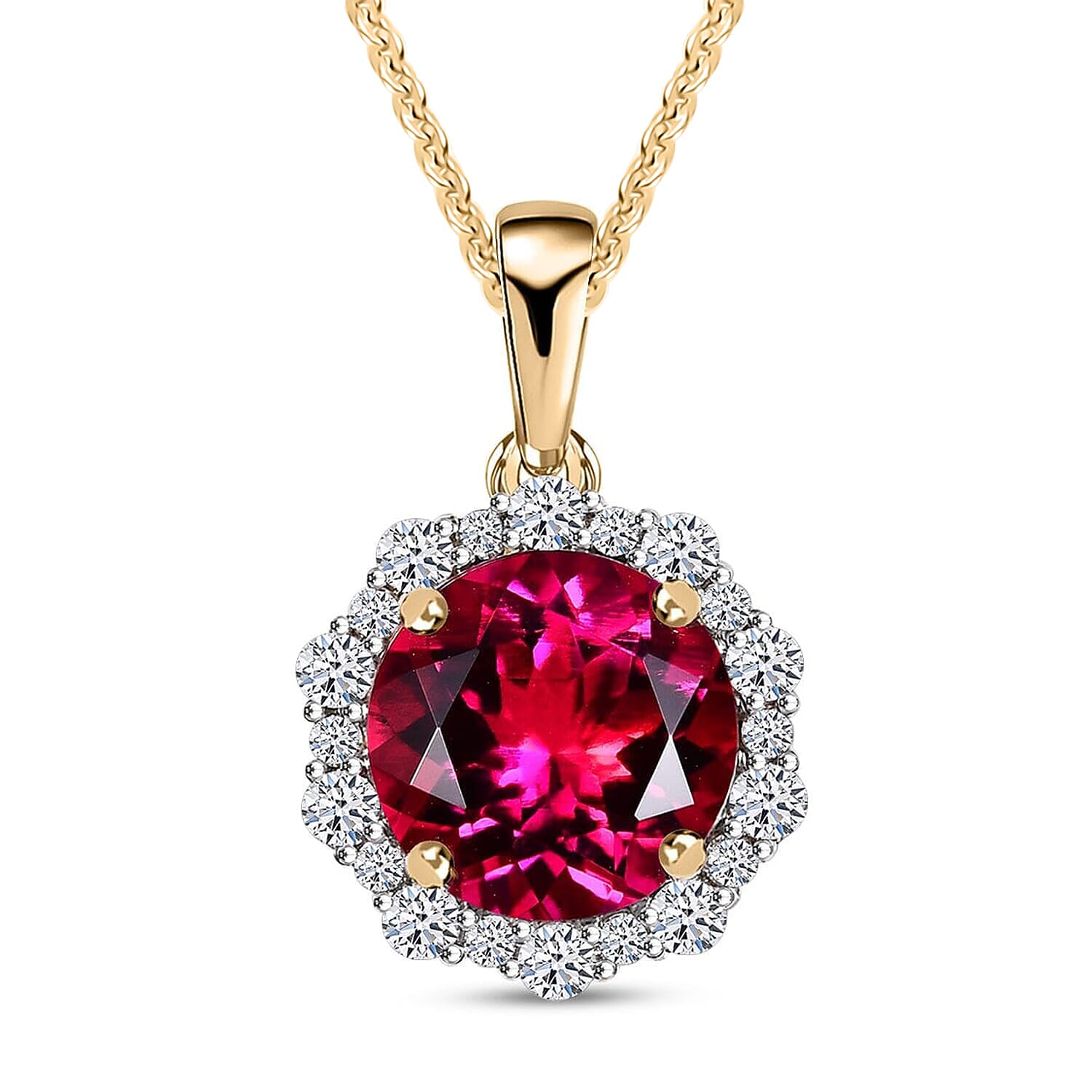 Luxuriant 9K Yellow Gold AGI Certified AAA Lab Grown Bixbite & Lab Grown Diamond (VS-EF) Pendant with Chain (Size 20) 3.51 Ct.