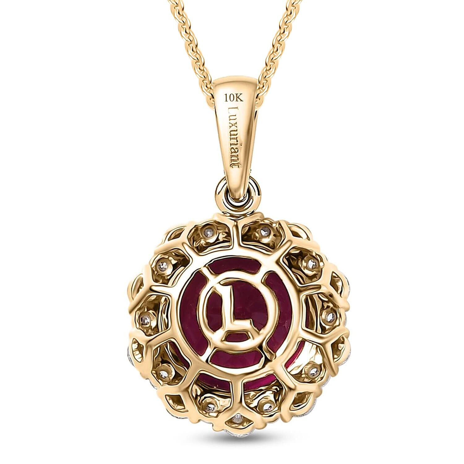 Luxuriant 9K Yellow Gold AGI Certified AAA Lab Grown Bixbite & Lab Grown Diamond (VS-EF) Pendant with Chain (Size 20) 3.51 Ct.