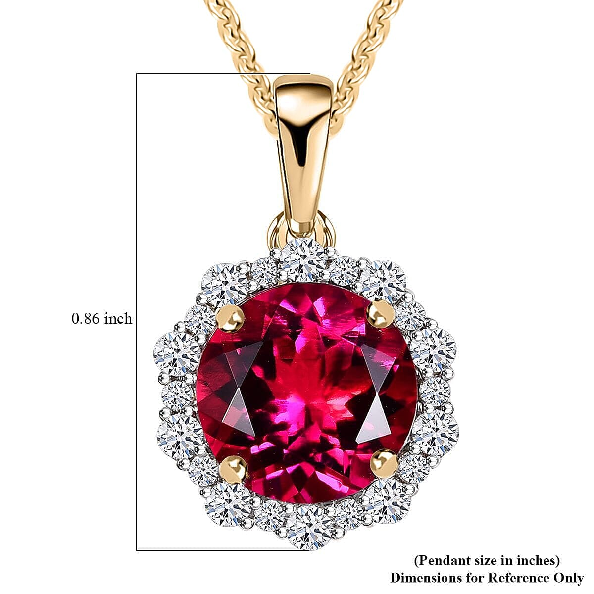 Luxuriant 9K Yellow Gold AGI Certified AAA Lab Grown Bixbite & Lab Grown Diamond (VS-EF) Pendant with Chain (Size 20) 3.51 Ct.