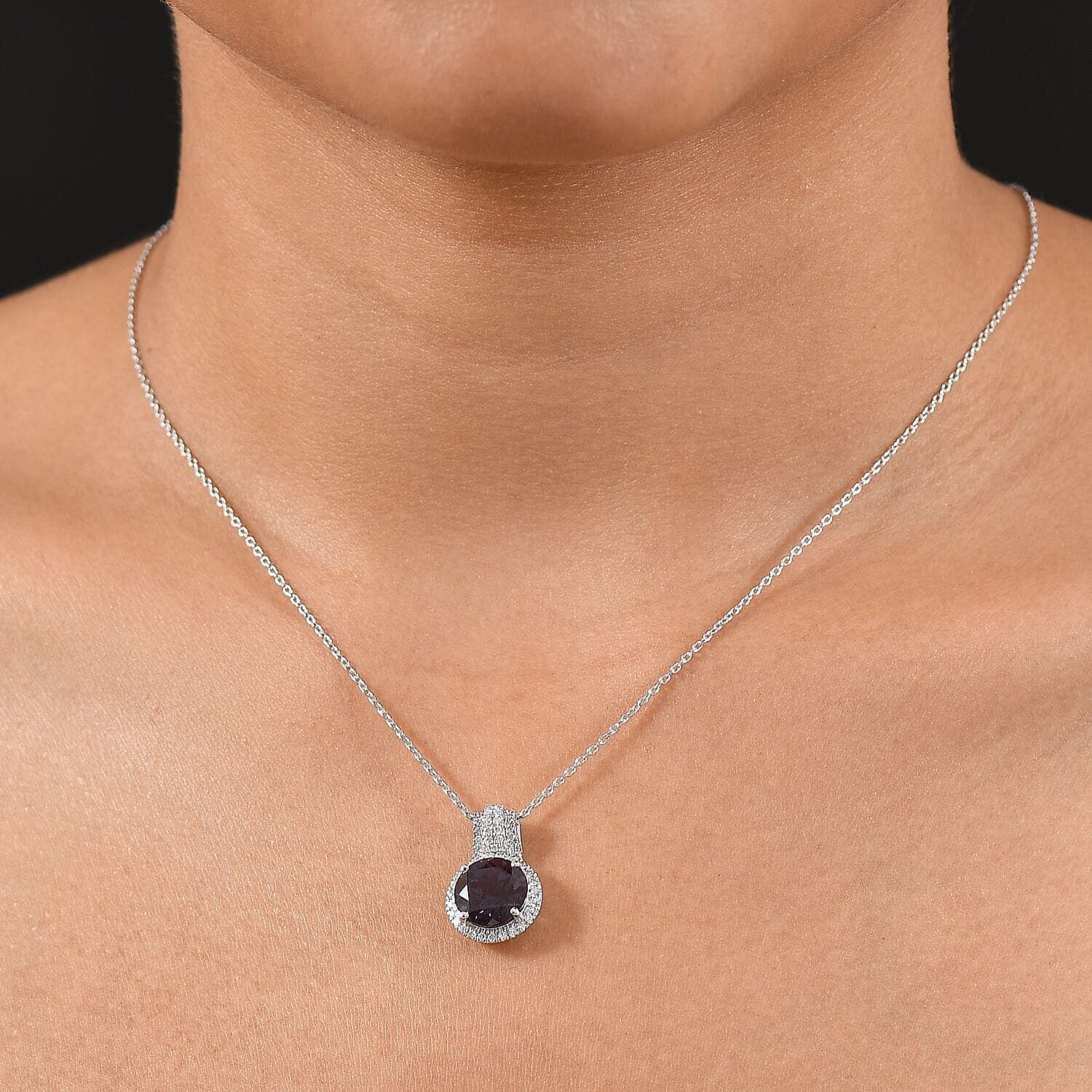 10K White Gold,  Lab Grown Alexandrite,  Lab Grown Diamond Pendant with Chain (Size 18) 5.15ct  Gold Wt. 5.02 Gms  4.190  Ct.