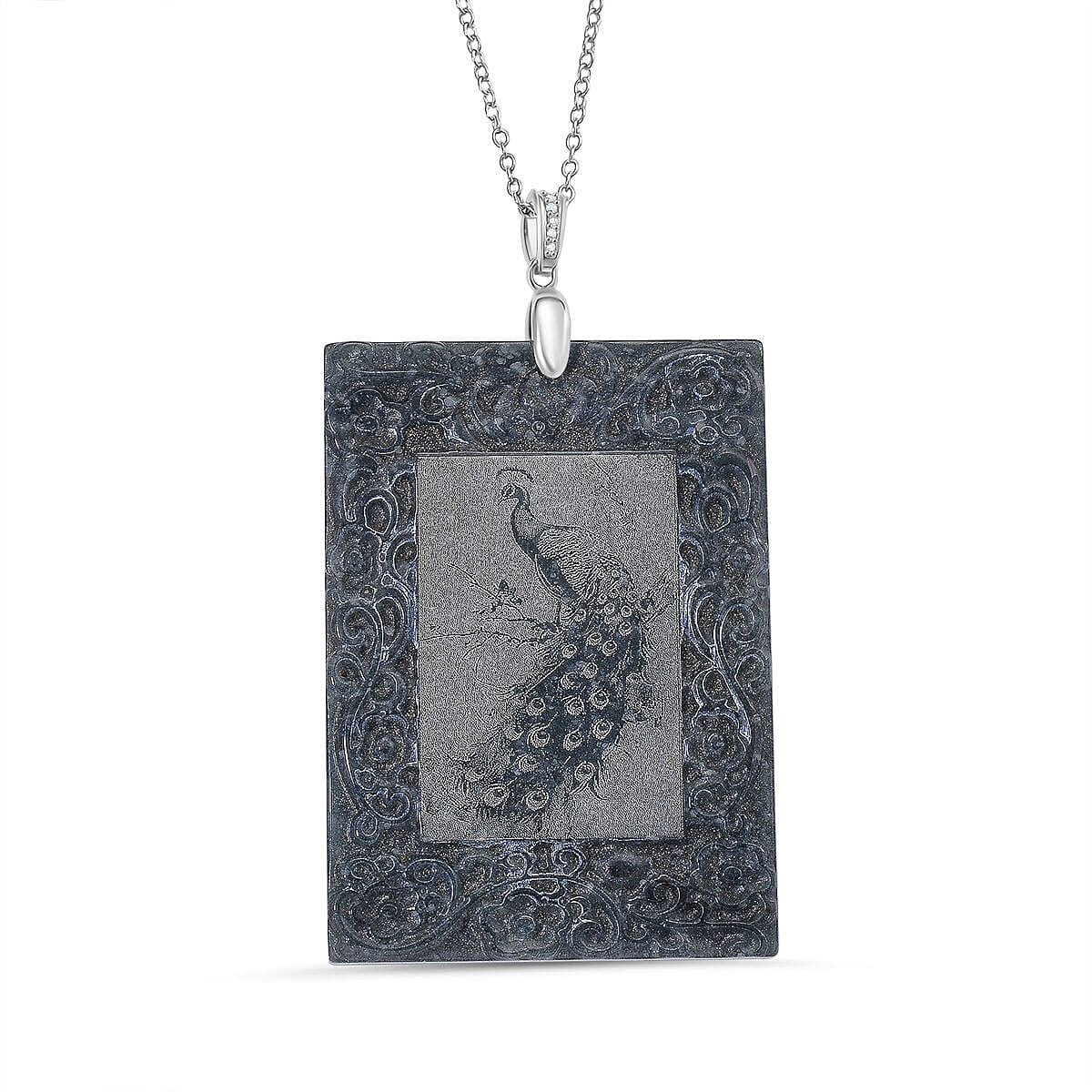 Natural Type A Jadeite Pendant with Chain (Size 20) in Rhodium Overlay Sterling Silver 190.00 Ct.