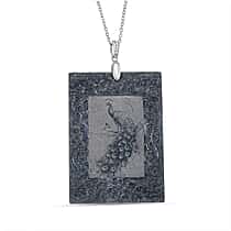 Olmec Jadeite, White Cubic Zirconia Peacock Pendant with Chain (Size 20) in Rhodium Overlay Sterling Silver 190 Ct.