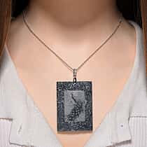 Olmec Jadeite, White Cubic Zirconia Peacock Pendant with Chain (Size 20) in Rhodium Overlay Sterling Silver 190 Ct.