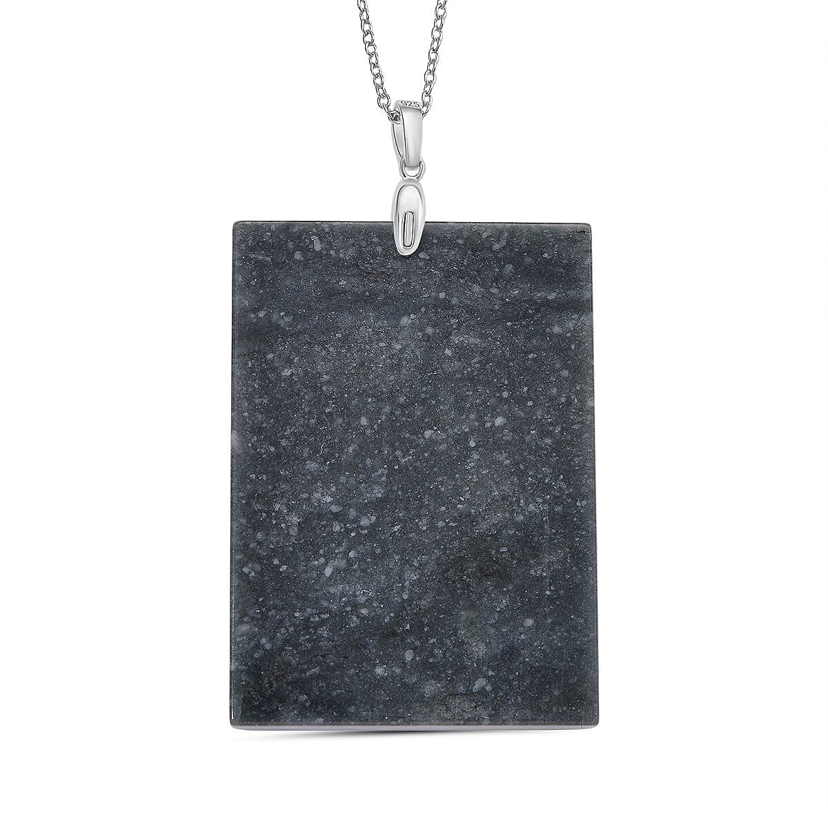 Natural Type A Jadeite Pendant with Chain (Size 20) in Rhodium Overlay Sterling Silver 190.00 Ct.