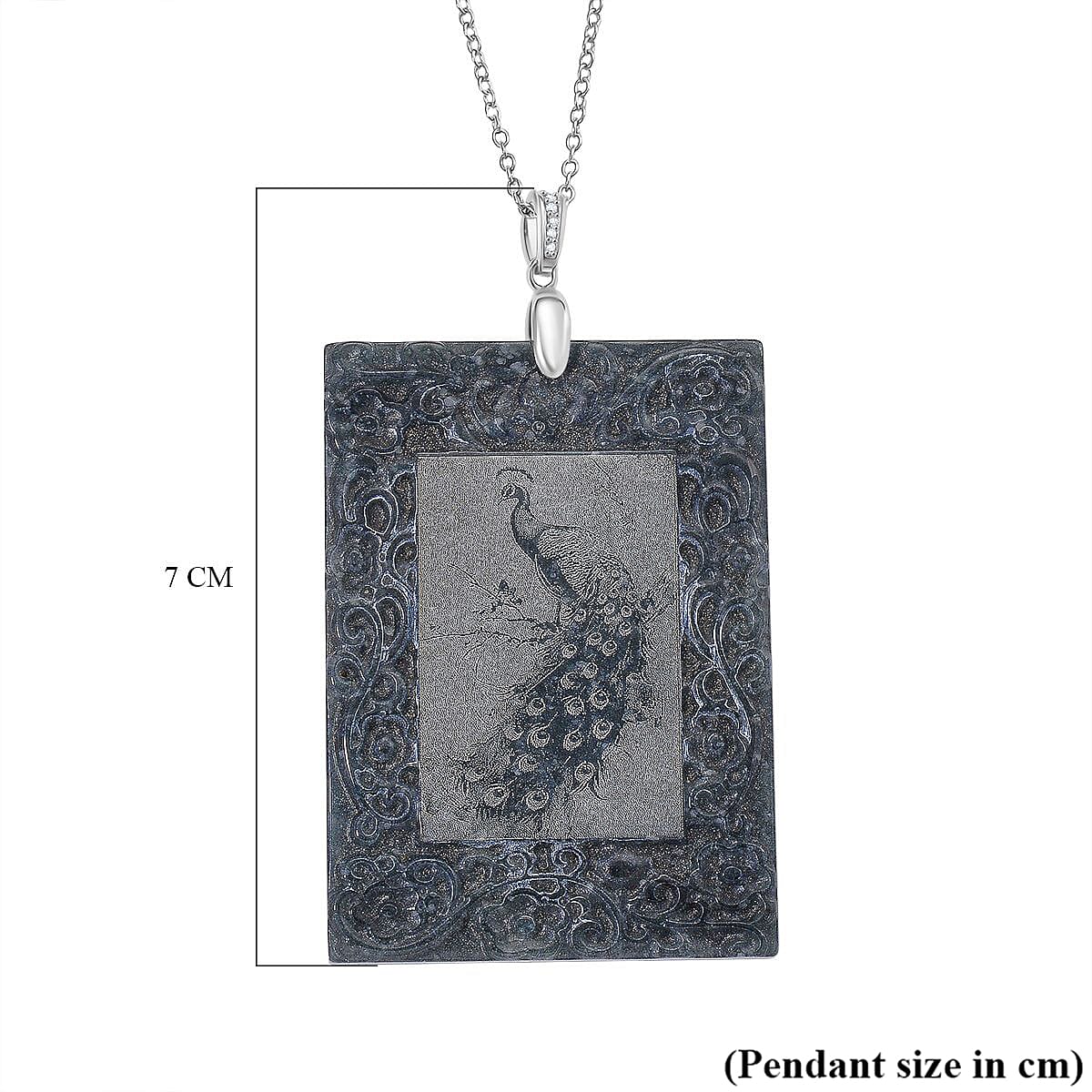 Natural Type A Jadeite Pendant with Chain (Size 20) in Rhodium Overlay Sterling Silver 190.00 Ct.