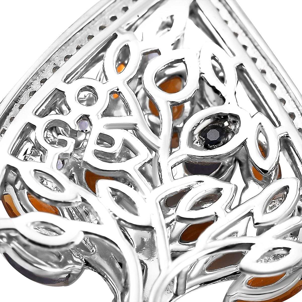 GP Tree of Life Collection - Iolite, White Zircon, Fire Opal & Blue Sapphire Pendant with Chain (Size 20) in Rhodium Overlay Sterling Silver 2.20 Ct, Silver Wt. 5.84 Gms.