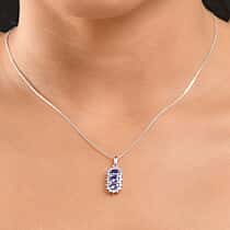 Tanzanite, White Zircon Trilogy Pendant with Chain (Size 20) in Platinum Overlay Sterling Silver 1.75 Ct.