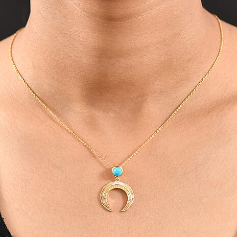 D'joy Sleeping Beauty Turquoise Pendant with Chain (Size 20) in Yellow Gold Plating Sterling Silver