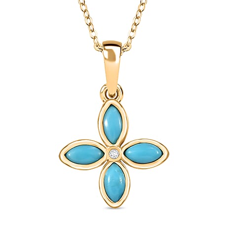 D'joy Sleeping Beauty Turquoise & White Zircon Pendant with Chain (Size 20) in Yellow Gold Plated Sterling Silver