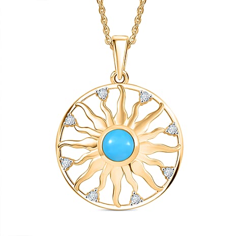 D'joy Sleeping Beauty Turquoise & White Zircon Pendant with Chain (Size 20) in Yellow Gold Plating Sterling Silver