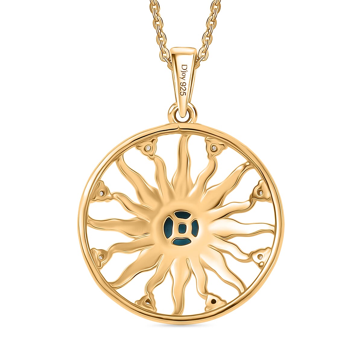 D'joy Sleeping Beauty Turquoise & White Zircon Pendant with Chain (Size 20) in Yellow Gold Plating Sterling Silver