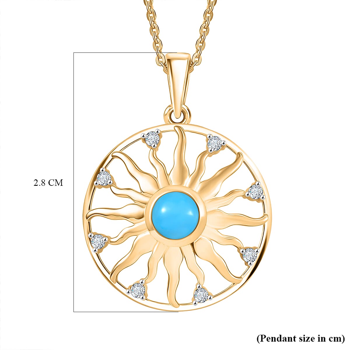 D'joy Sleeping Beauty Turquoise & White Zircon Pendant with Chain (Size 20) in Yellow Gold Plating Sterling Silver