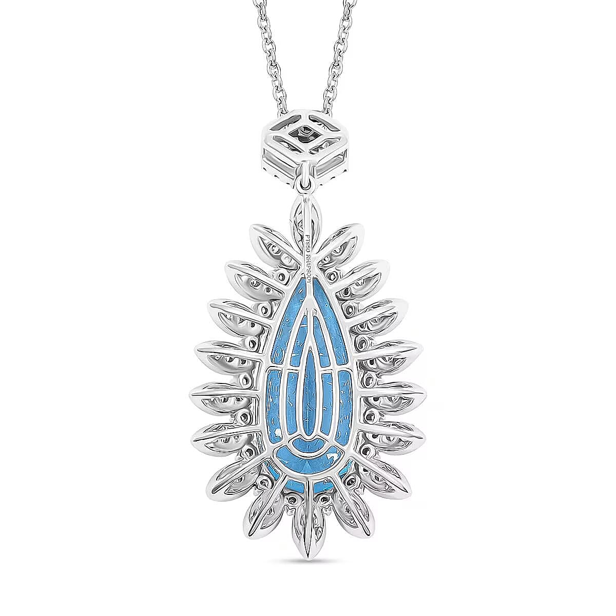 RHAPSODY 950 Platinum AGI Certified Santamaria Aquamarine & White Diamond Halo Pendant with Chain (Size - 18) 13.90 Ct.