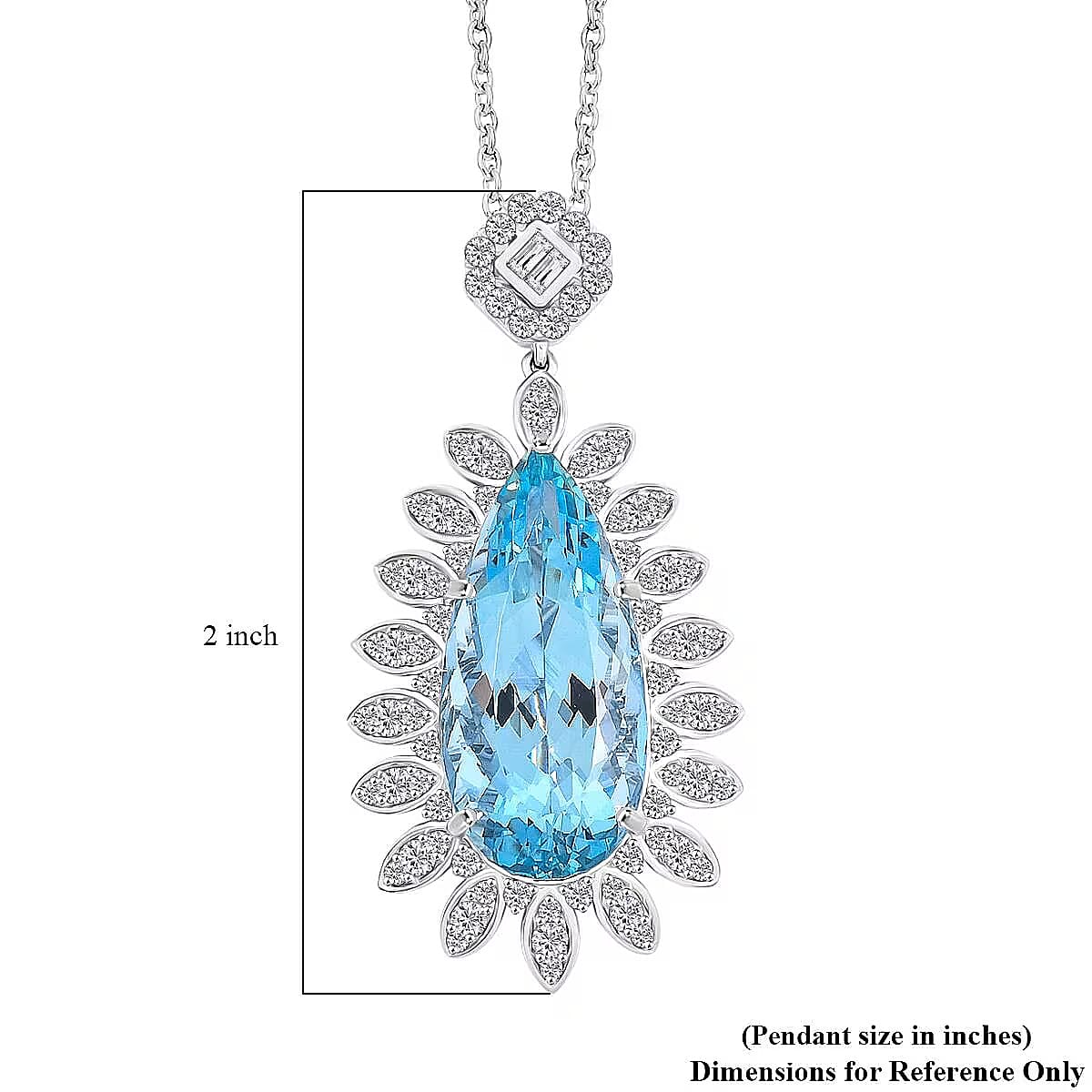 RHAPSODY 950 Platinum AGI Certified Santamaria Aquamarine & White Diamond Halo Pendant with Chain (Size - 18) 13.90 Ct.
