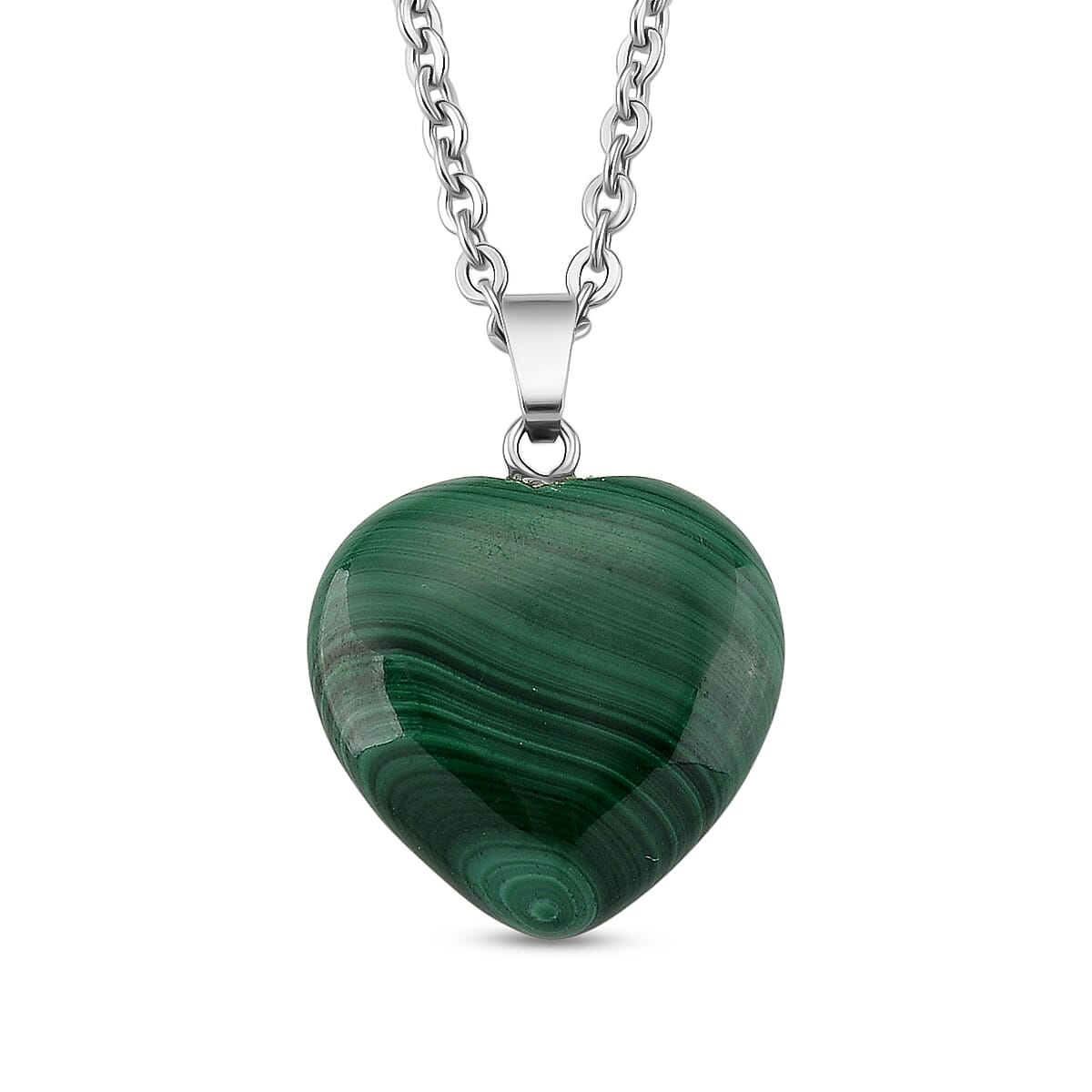 Natural  Malachite Heart Pendant with Chain (Size 20) 40.00 Ct.