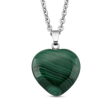 Natural  Malachite Heart Pendant with Chain (Size 20) 40.00 Ct.