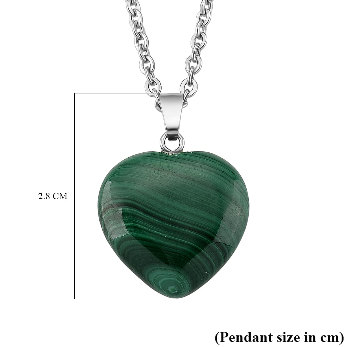 Natural  Malachite Heart Pendant with Chain (Size 20) 40.00 Ct.