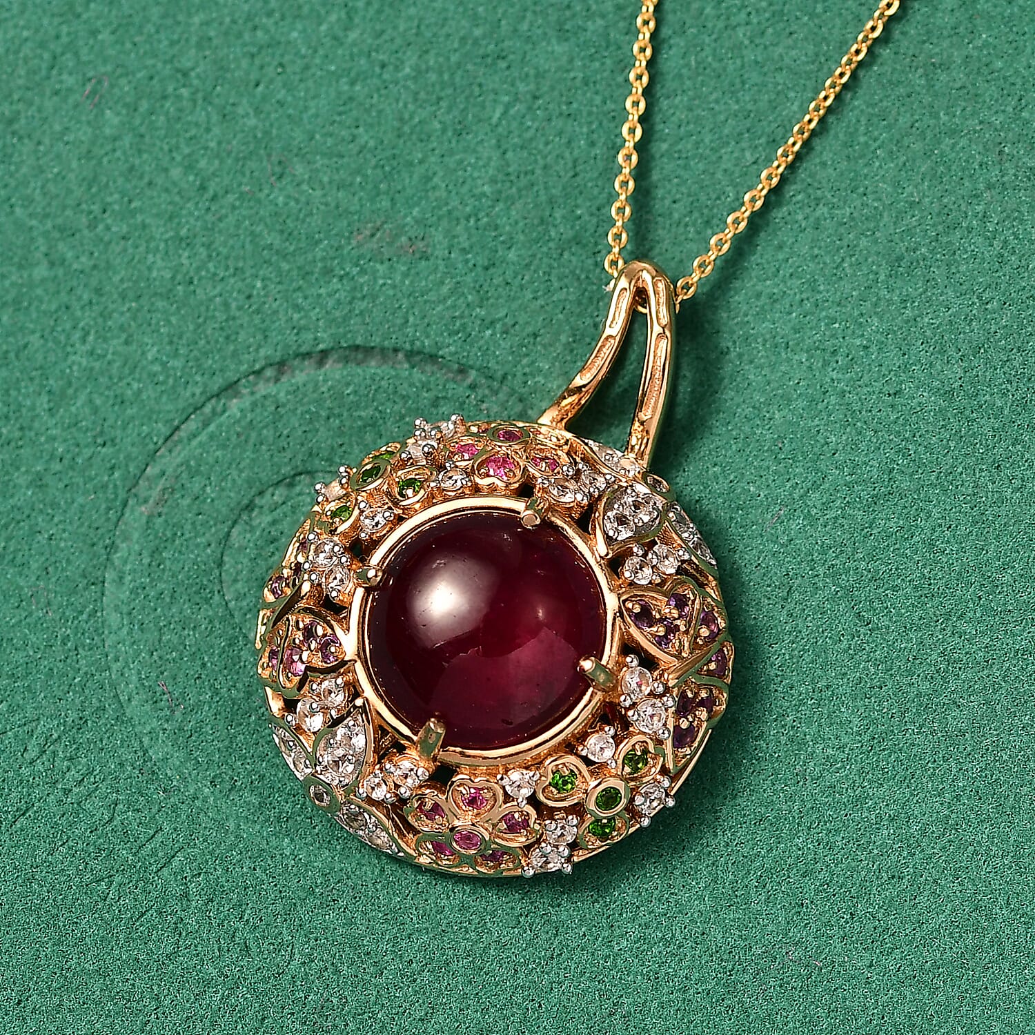GP Italian Garden Collection - African Ruby, African Amethyst & Multi Gemstones Pendant with Chain (Size 20) in 18K Vermeil Yellow Gold Plated Sterling Silver 16.51 Ct, Silver Wt. 8.35 Gms.