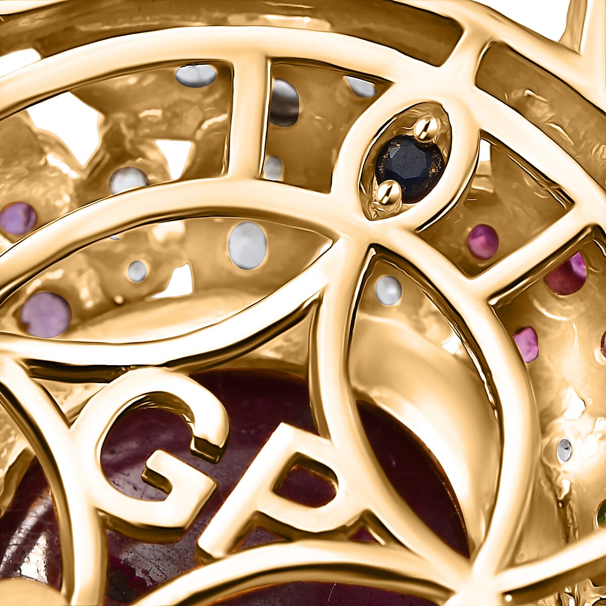 GP Italian Garden Collection - African Ruby, African Amethyst & Multi Gemstones Pendant with Chain (Size 20) in 18K Vermeil Yellow Gold Plated Sterling Silver 16.51 Ct, Silver Wt. 8.35 Gms.