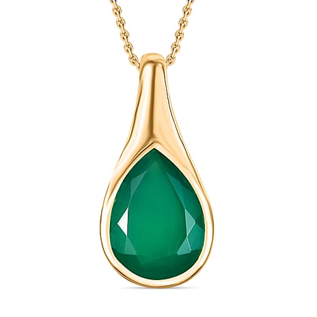 Verde Onyx Pendant with Chain (Size 20) in Yellow Gold Plating Stainless Steel 4.41 Ct.