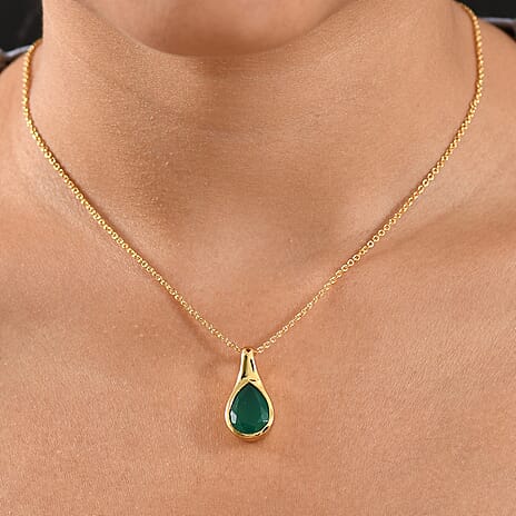 Verde Onyx Pendant with Chain (Size 20) in Yellow Gold Plating Stainless Steel 4.41 Ct.
