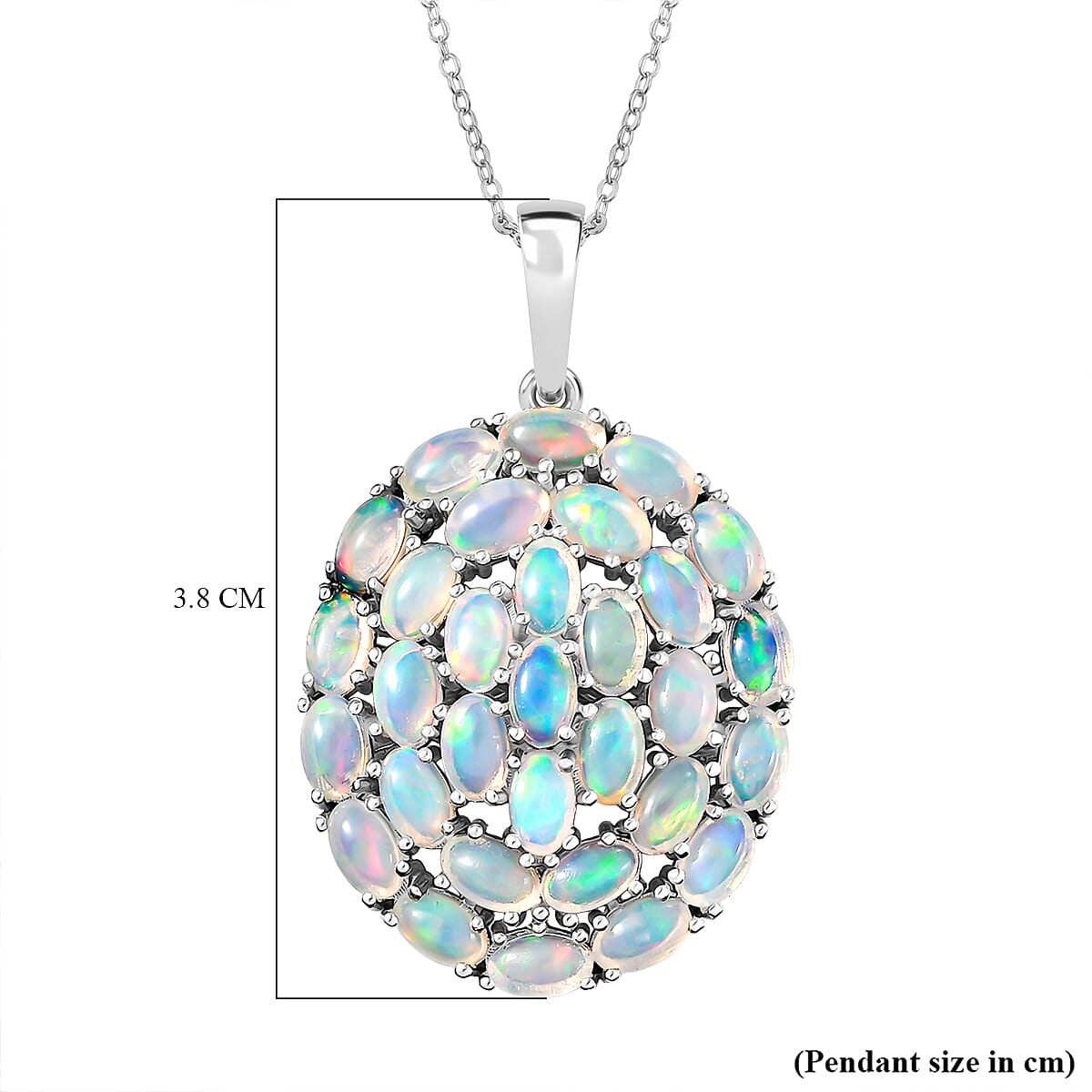 Ethiopian Opal Pendant with Torn Chain  (Size 20) in Rhodium Overlay Sterling Silver 5.39 Ct, Silver Wt. 6.59 Gms.