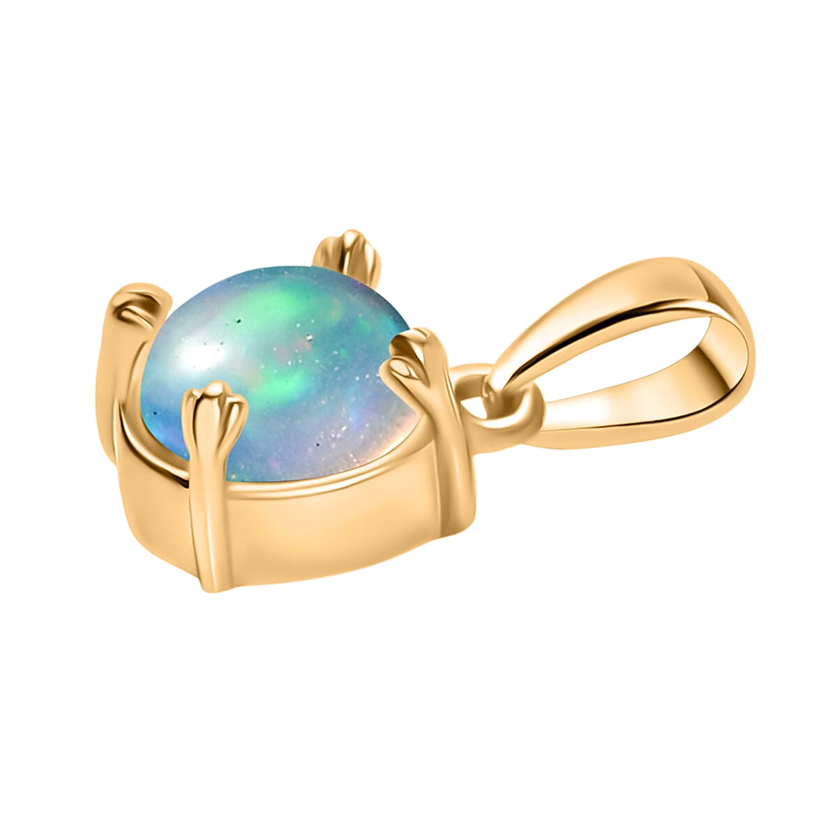 D'joy 3 Piece Set - Ethiopian Opal Earring, Ring & Pendant with Torn Chain 19DC (Size 20) in 18K Yellow Gold Plating Sterling Silver 1.27 Ct, Silver Wt. 5.73 Gms.