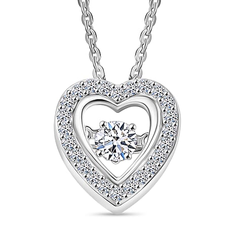 Luxuriant Lab Grown Heart Dancing Diamond (SI-GH) Pendant with Chain (Size 20) in Rhodium Overlay Sterling Silver