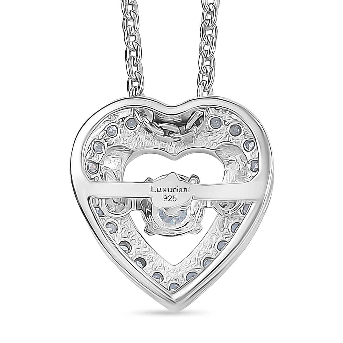 Luxuriant Lab Grown Heart Dancing Diamond (SI-GH) Pendant with Chain (Size 20) in Rhodium Overlay Sterling Silver
