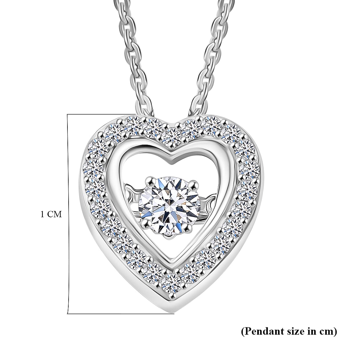Luxuriant Lab Grown Heart Dancing Diamond (SI-GH) Pendant with Chain (Size 20) in Rhodium Overlay Sterling Silver