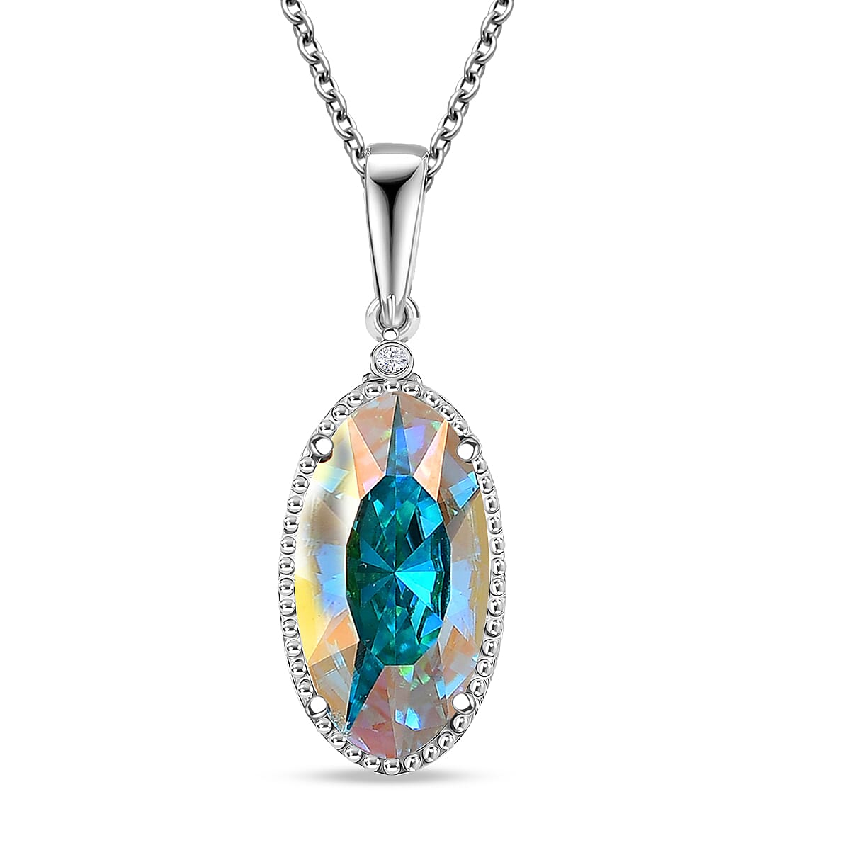 Swarovski Crystal and White Swarovski Crystal Pendant with Chain (Size 20) in Platinum Overlay Sterling Silver 5.17 Ct.