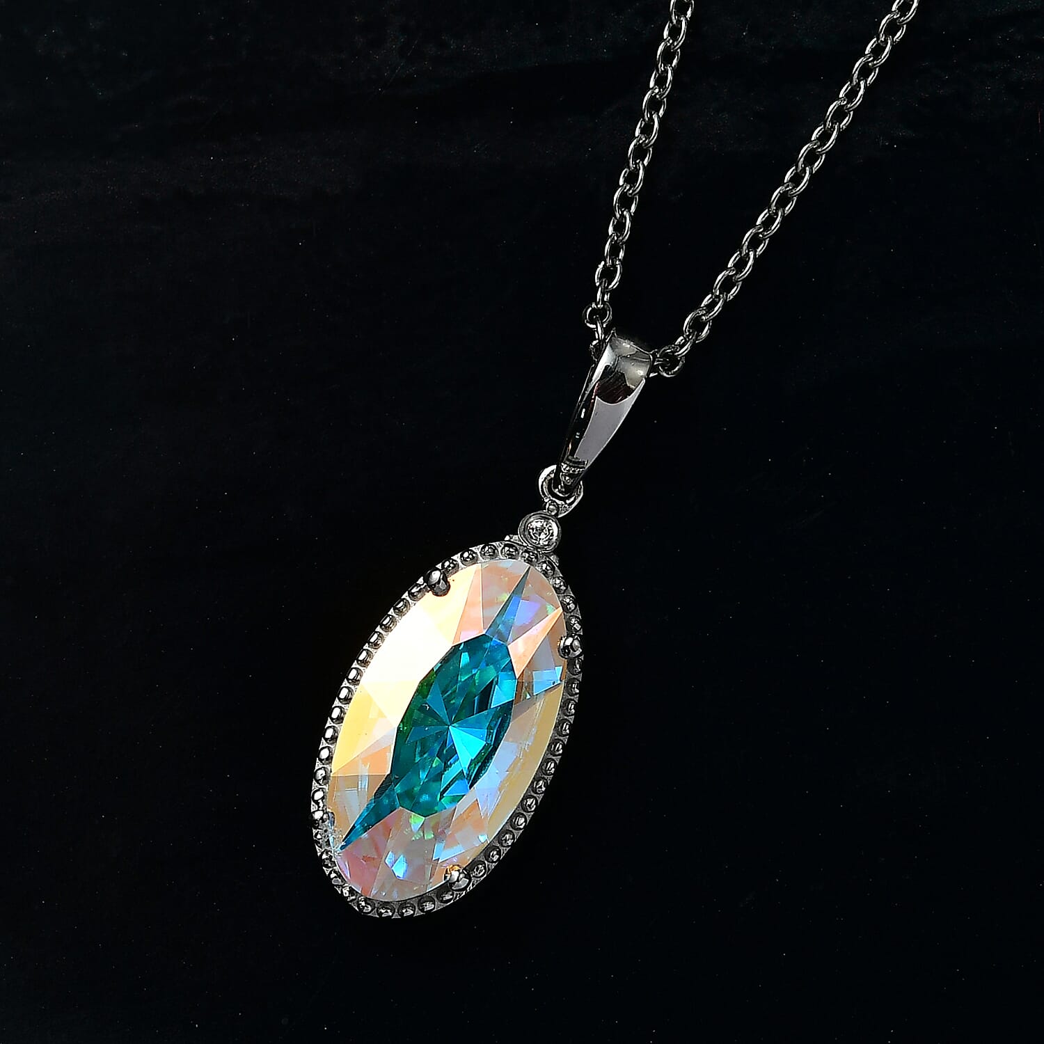 Swarovski Crystal and White Swarovski Crystal Pendant with Chain (Size 20) in Platinum Overlay Sterling Silver 5.17 Ct.