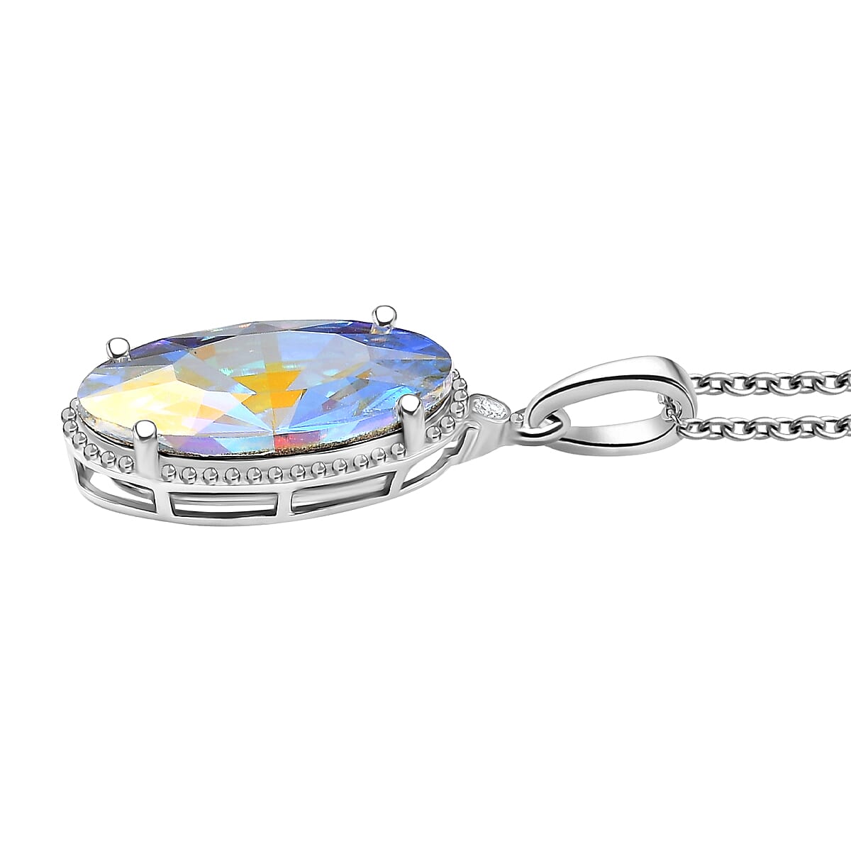 Swarovski Crystal and White Swarovski Crystal Pendant with Chain (Size 20) in Platinum Overlay Sterling Silver 5.17 Ct.