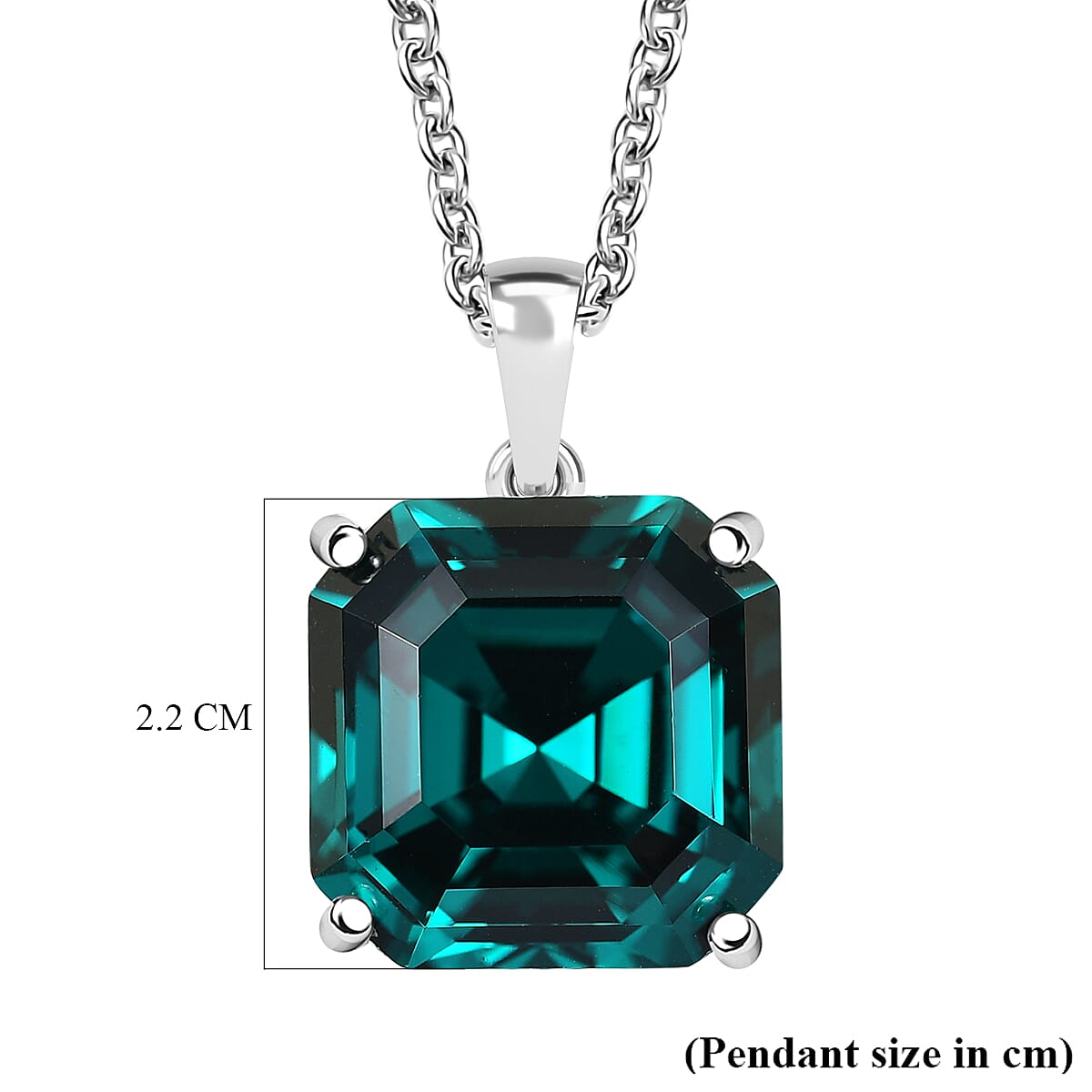 Emerald Swarovski Crystal Pendant with Chain (Size 20) in Platinum Overlay Sterling Silver 12.32 Ct.