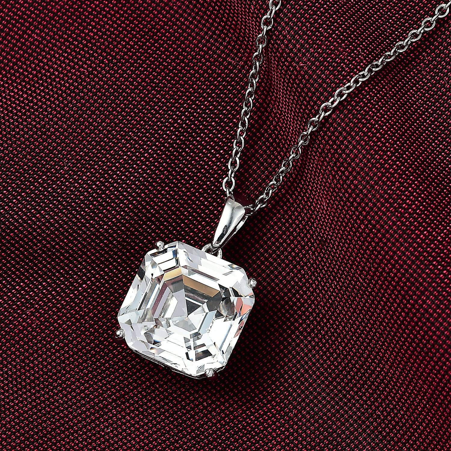 White Swarovski Crystal Pendant with Chain (Size 20) in Platinum Overlay Sterling Silver 12.34 Ct.