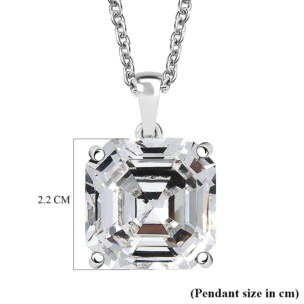 White Swarovski Crystal Pendant with Chain (Size 20) in Platinum Overlay Sterling Silver 12.34 Ct.