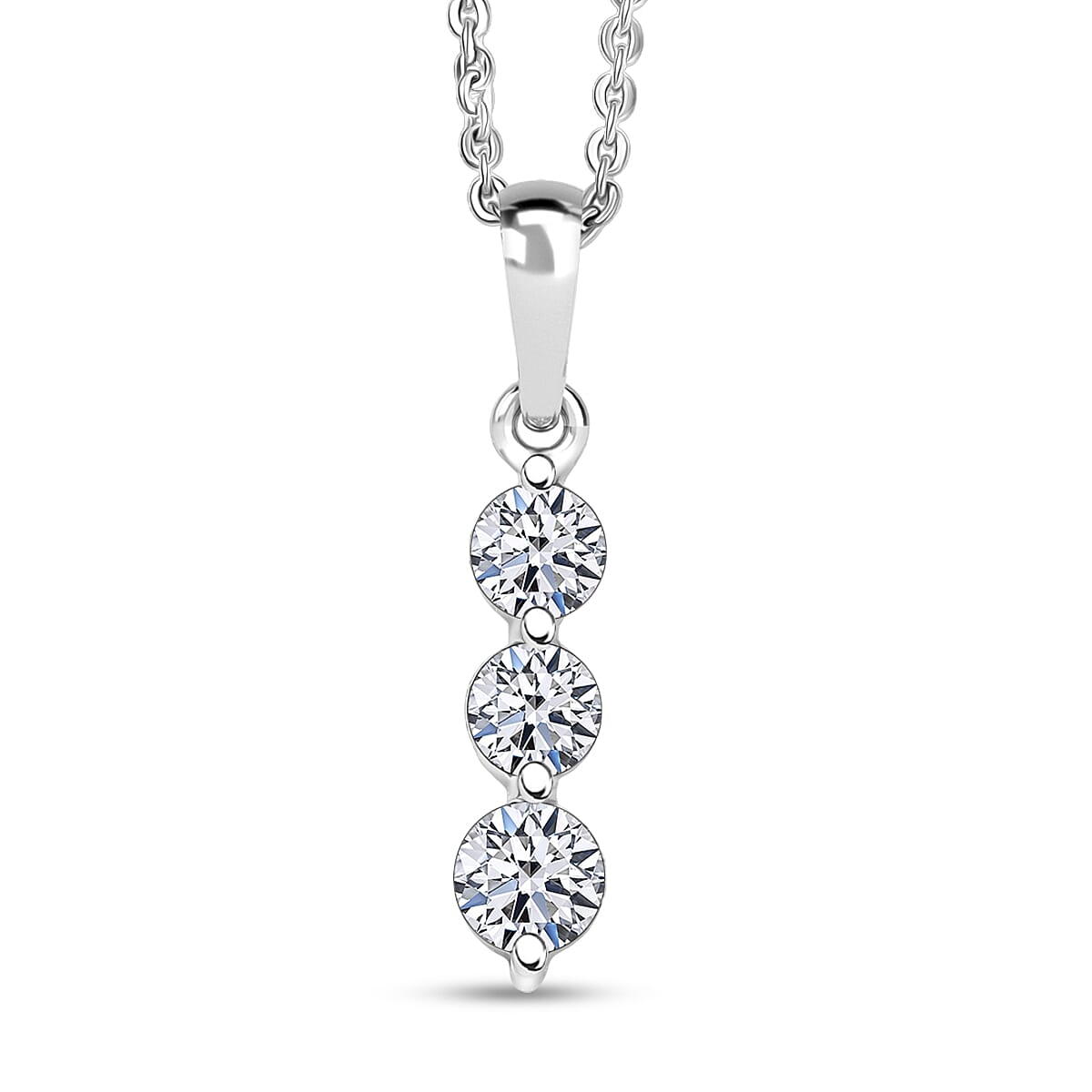 Luxuriant Lab Grown Diamond (SI-GH) Pendant with Chain (Size 20) in Rhodium Overlay Sterling Silver 0.50 Ct.
