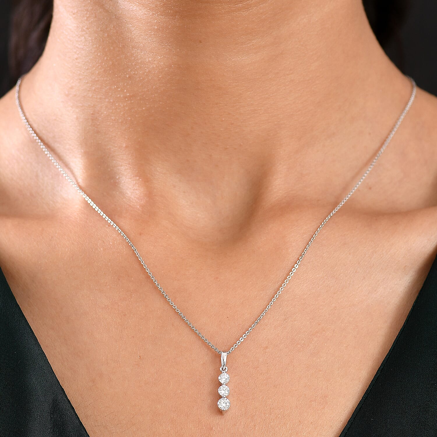 Luxuriant Lab Grown Diamond (SI-GH) Pendant with Chain (Size 20) in Rhodium Overlay Sterling Silver 0.50 Ct.