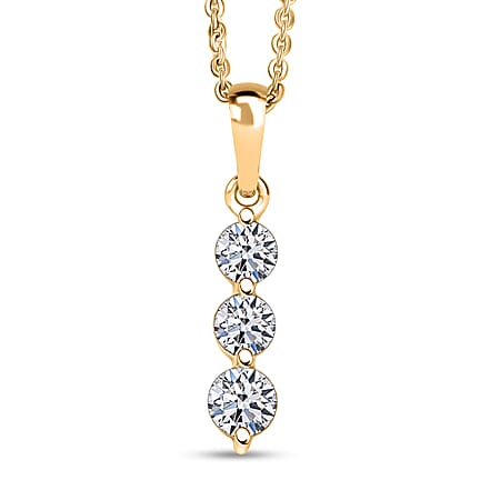 LUXURIANT 0.50 Ct. Lab Grown Diamond Trilogy Pendant with Chain (Size 20) in 18K Vermeil Yellow Gold Sterling Silver (SI-GH)