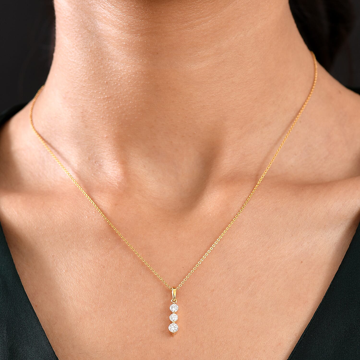 Luxuriant Lab Grown Diamond (SI-GH) Pendant with Chain (Size 20) in 18K Vermeil Yellow Gold Plated Sterling Silver 0.50 Ct.