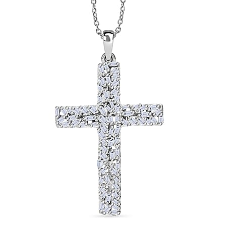LUXURIANT Lab Grown Diamond (SI-GH) Cross Pendant with Chain (Size 18-20) in Rhodium Overlay Sterling Silver