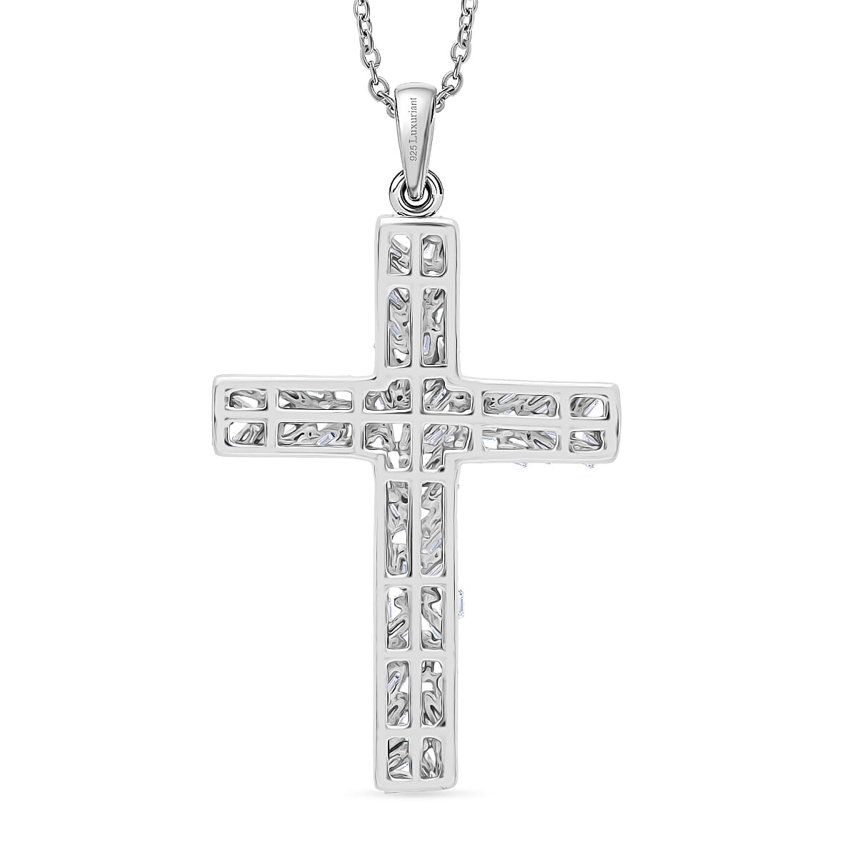 Luxuriant Lab Grown Diamond (SI-GH) Cross Pendant with Chain (Size 18 - 2) in Rhodium Overlay Sterling Silver 0.50 Ct.