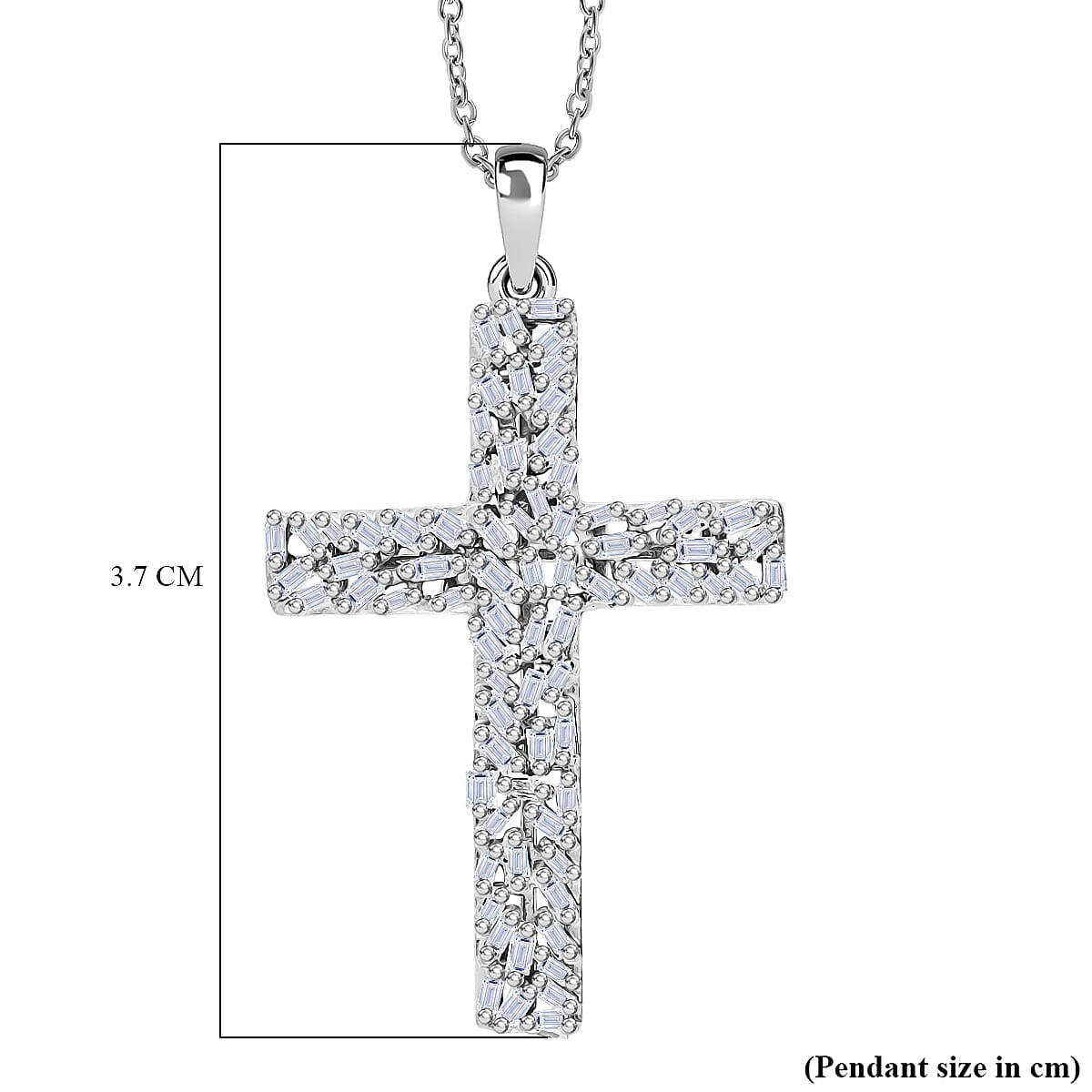 Luxuriant Lab Grown Diamond (SI-GH) Cross Pendant with Chain (Size 18 - 2) in Rhodium Overlay Sterling Silver 0.50 Ct.