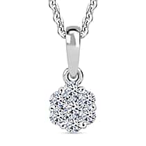 LUXURIANT Lab Grown Diamond Cluster Pendant with Chain (Size 20) with Pressure Set in Rhodium Overlay Sterling Silver (SI-GH)