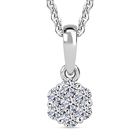 Luxuriant Lab Grown Diamond (SI-GH) Pendant with Chain (Size 20) with Pressure Set in Rhodium Overlay Sterling Silver