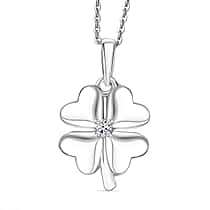 LUXURIANT Lab Grown Diamond (SI-GH) Clover Leaf Solitaire Pendant with Chain (Size 20) in Rhodium Overlay Sterling Silver