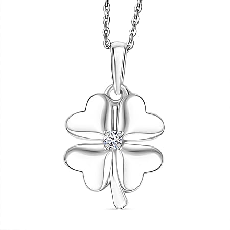LUXURIANT Lab Grown Diamond (SI-GH) Clover Leaf Solitaire Pendant with Chain (Size 20) in Rhodium Overlay Sterling Silver LUXURIANT Lab Grown Diamond (SI-GH) Clover Leaf Solitaire Pendant with Chain (Size 20) in Rhodium Overlay Sterling Silver
